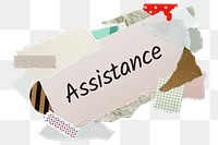 Assistance png word sticker, aesthetic paper collage typography, transparent background