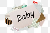 Baby png word sticker, aesthetic paper collage typography, transparent background