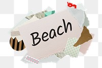 Beach png word sticker, aesthetic paper collage typography, transparent background