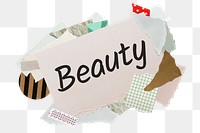 Beauty png word sticker, aesthetic paper collage typography, transparent background