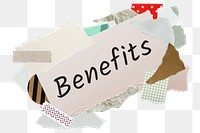 Benefits png word sticker, aesthetic paper collage typography, transparent background