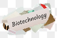 Biotechnology png word sticker, aesthetic paper collage typography, transparent background