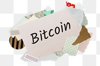 Bitcoin png word sticker, aesthetic paper collage typography, transparent background