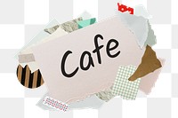 Cafe png word sticker, aesthetic paper collage typography, transparent background