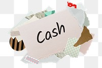 Cash png word sticker, aesthetic paper collage typography, transparent background