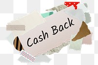 Cash back png word sticker, aesthetic paper collage typography, transparent background