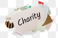 Charity png word sticker, aesthetic paper collage typography, transparent background