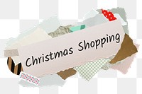 Christmas shopping png word sticker, aesthetic paper collage typography, transparent background