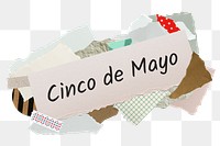 Cinco de Mayo png word sticker, aesthetic paper collage typography, transparent background