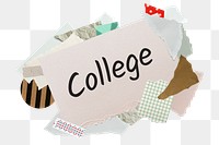 College png word sticker, aesthetic paper collage typography, transparent background