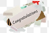 Congratulations png word sticker, aesthetic paper collage typography, transparent background