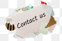 Contact us png word sticker, aesthetic paper collage typography, transparent background