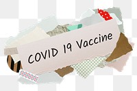 COVID 19 vaccine png word sticker, aesthetic paper collage typography, transparent background