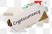 Cryptocurrency png word sticker, aesthetic paper collage typography, transparent background