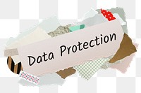 Data protection png word sticker, aesthetic paper collage typography, transparent background