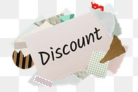 Discount png word sticker, aesthetic paper collage typography, transparent background