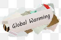 Global warming png word sticker, aesthetic paper collage typography, transparent background