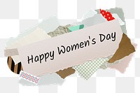 Happy Women's Day png word sticker, aesthetic paper collage typography, transparent background