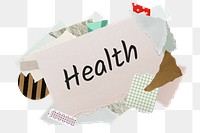 Health png word sticker, aesthetic paper collage typography, transparent background