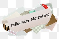 Influencer marketing png word sticker, aesthetic paper collage typography, transparent background