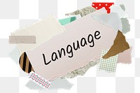 Language png word sticker, aesthetic paper collage typography, transparent background