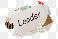Leader png word sticker, aesthetic paper collage typography, transparent background