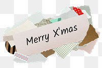 Merry X'mas png word sticker, aesthetic paper collage typography, transparent background