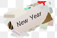 New Year png word sticker, aesthetic paper collage typography, transparent background