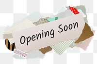 Opening soon png word sticker, aesthetic paper collage typography, transparent background