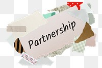 Partnership png word sticker, aesthetic paper collage typography, transparent background
