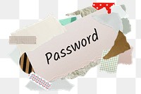 Password png word sticker, aesthetic paper collage typography, transparent background