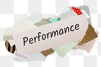 Performance png word sticker, aesthetic paper collage typography, transparent background