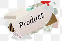 Product png word sticker, aesthetic paper collage typography, transparent background