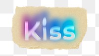 Kiss png ripped paper word sticker typography, transparent background