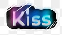 Kiss png word sticker, neon psychedelic typography, transparent background