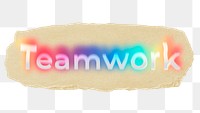 Teamwork png ripped paper word sticker typography, transparent background