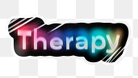 Therapy png word sticker, neon psychedelic typography, transparent background