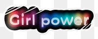 Girl power png word sticker, neon psychedelic typography, transparent background