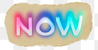 Now png ripped paper word sticker typography, transparent background