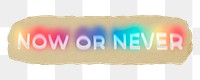 Now or never png ripped paper word sticker typography, transparent background