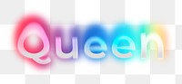 Queen png word sticker, neon psychedelic typography, transparent background