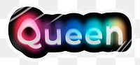 Queen png word sticker, neon psychedelic typography, transparent background