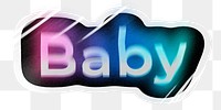 Baby png word sticker, neon psychedelic typography, transparent background