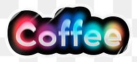 Coffee png word sticker, neon psychedelic typography, transparent background