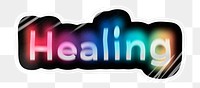 Healing png word sticker, neon psychedelic typography, transparent background