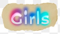 Girls png ripped paper word sticker typography, transparent background