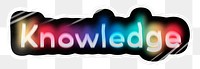 Knowledge png word sticker, neon psychedelic typography, transparent background