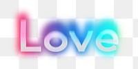 Love png word sticker, neon psychedelic typography, transparent background