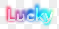 Lucky png word sticker, neon psychedelic typography, transparent background