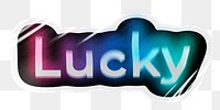 Lucky png word sticker, neon psychedelic typography, transparent background